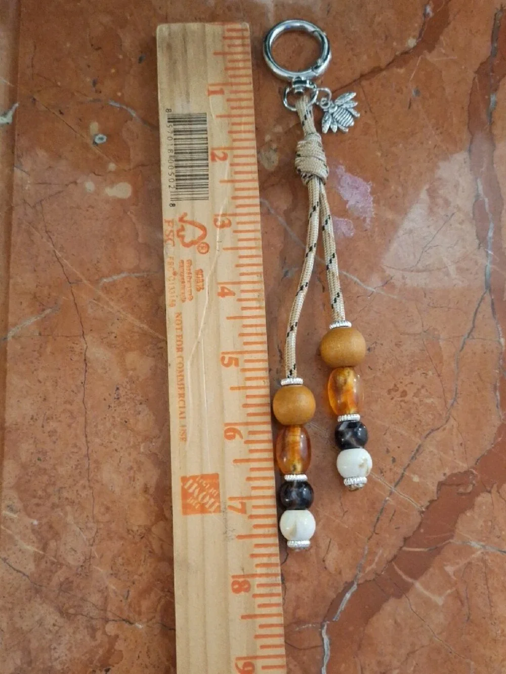 Beaded Tassel Keychain Bag Charm with Amber and Wood Beads